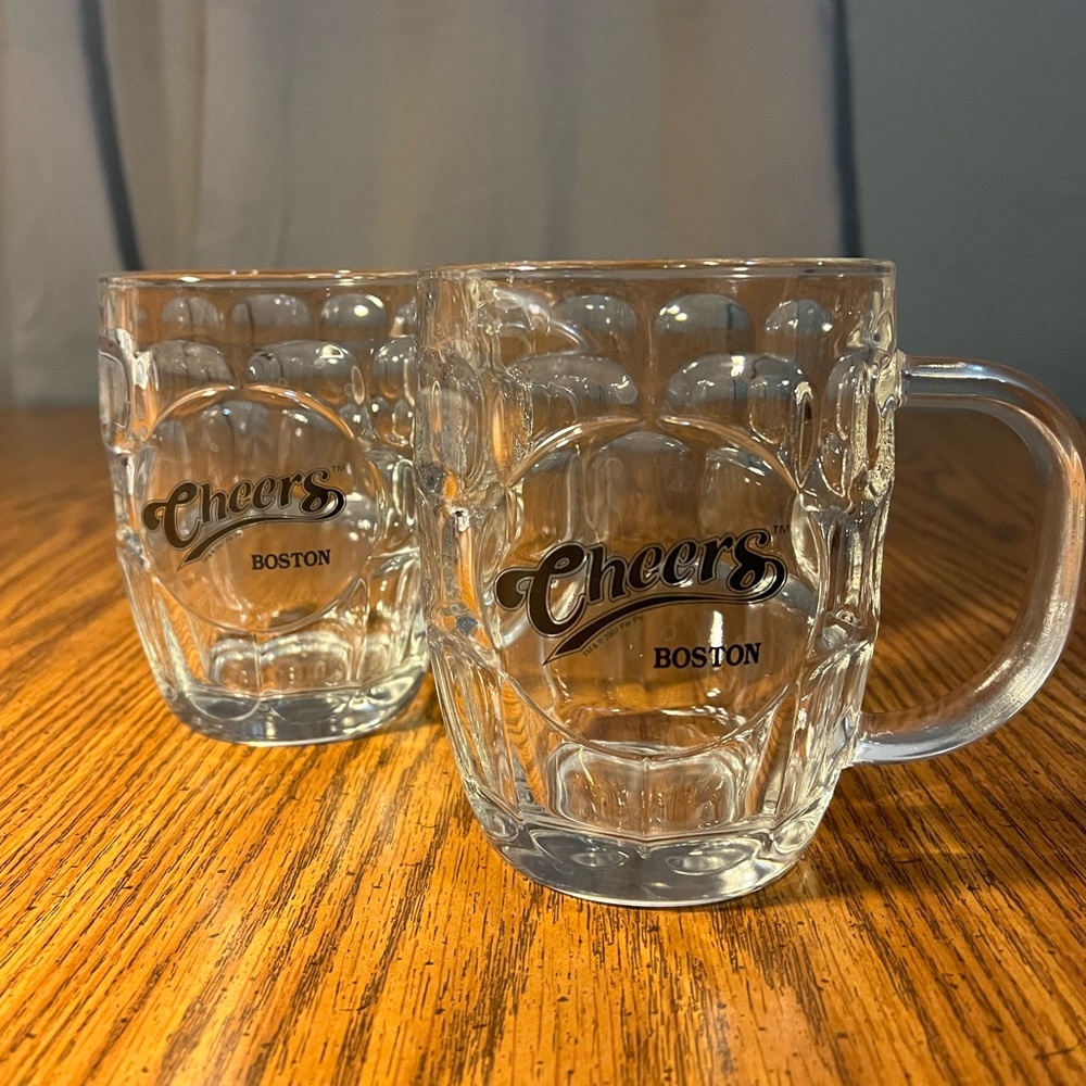2 Cheers Boston, Dimpled Glass 16oz Mug TV SHOW Vintage Heavy Collect